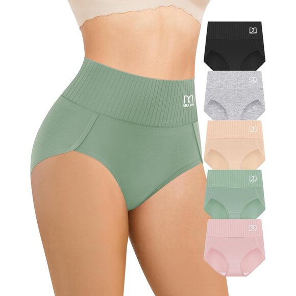Women's Cotton High-Waisted Tummy Control Full Coverage Panties 5 Pack - Picture 1 of 4
